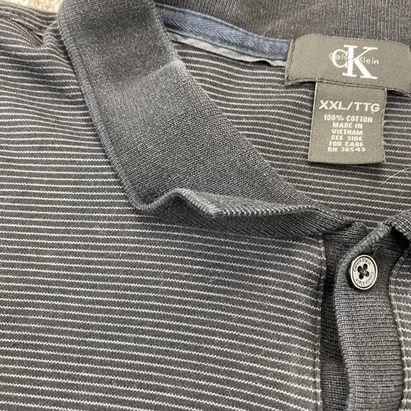CK Calvin Klein Polo Shirt Men XXL Black Gray Striped Spell Out Chest Logo Golf - Picture 4 of 10